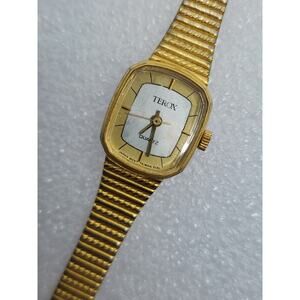16mm Rare TEROX Taiwan Dial Gold Tone Vintage Art Deco Japan Quartz Watch Petite
